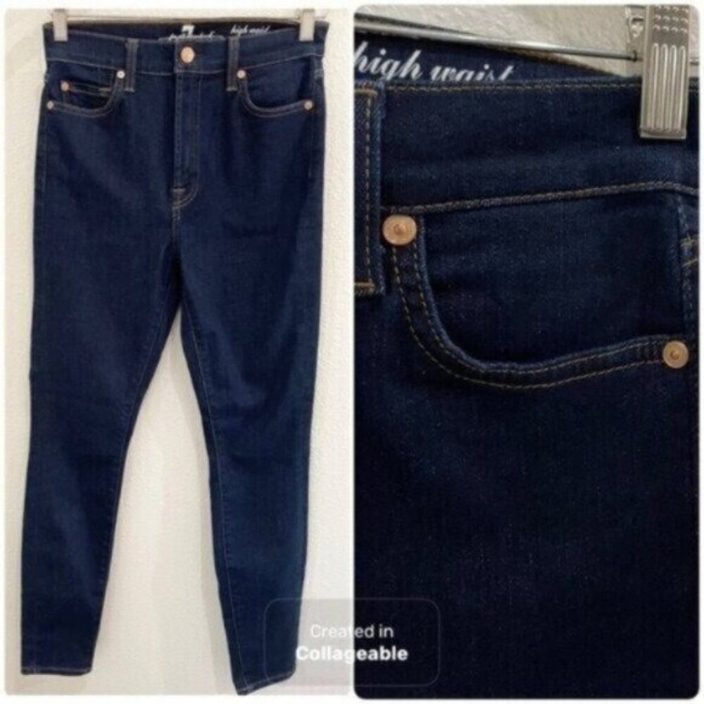 New 7FAM High Rise Dark Skinny Jeans Contemporary Western Ankle Stretch